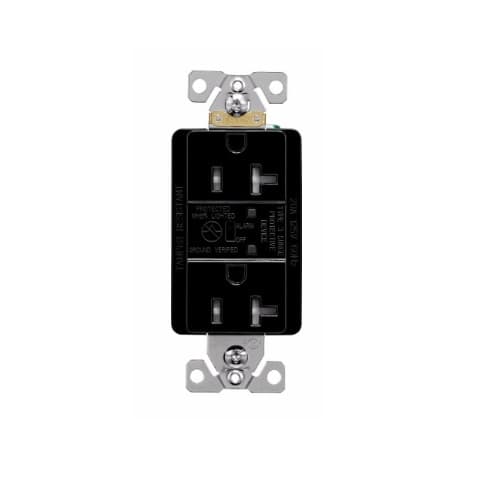 20 Amp Duplex Receptacles w/Audible Alarm & LED Indicators, Commercial Grade, Black