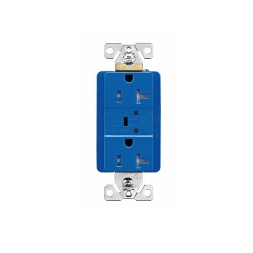 20 Amp Duplex Receptacles w/Audible Alarm & LED Indicators, Commercial Grade, Blue