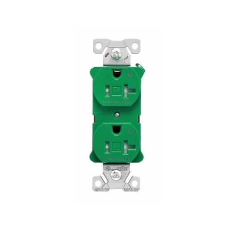 20 Amp Dual Controlled Duplex Receptacle, Tamper Resistant, Green