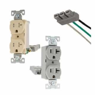 20A TR Dual Controlled Duplex Receptacle, 2-Pole, 3-Wire, 125V, Gray