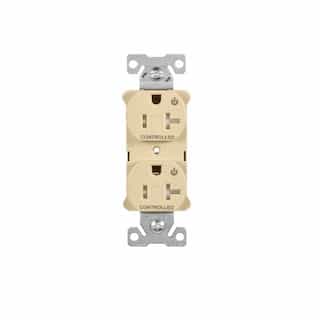 20 Amp Dual Controlled Duplex Receptacle, Tamper Resistant, Ivory