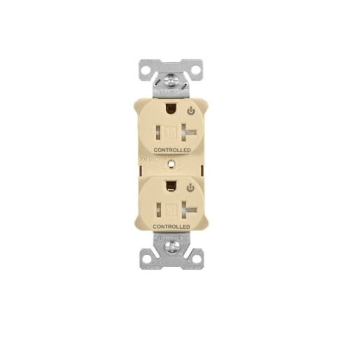 20 Amp Dual Controlled Duplex Receptacle, Tamper Resistant, Ivory