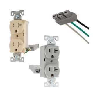 20A TR Dual Controlled Duplex Receptacle, 2-Pole, 3-Wire, 125V, Ivory
