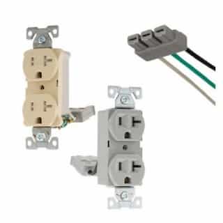 20A TR Back & Side Wire Duplex Receptacle, 2-Pole, 3-Wire, 125V, White