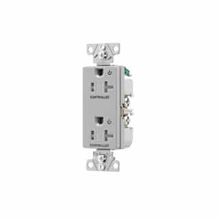 20 Amp Dual Controlled Decorator Receptacle, Tamper Resistant, Construction Grade, Gray