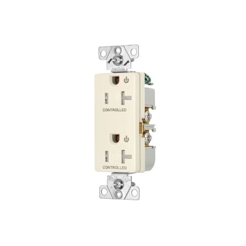 20 Amp Dual Controlled Decorator Receptacle, Tamper Resistant, Construction Grade, Light Almond