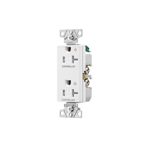 20 Amp Dual Controlled Decorator Receptacle, Tamper Resistant, Construction Grade, White