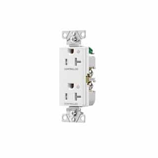 20 Amp Dual Controlled Decorator Receptacle, Tamper Resistant, Construction Grade, White