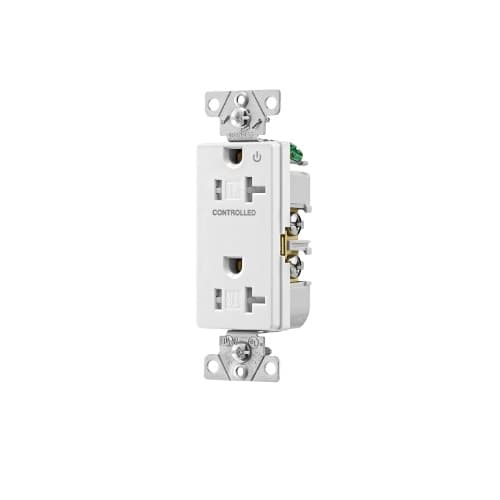 20 Amp Half Controlled Decorator Receptacle, Tamper Resistant, Construction Grade, White