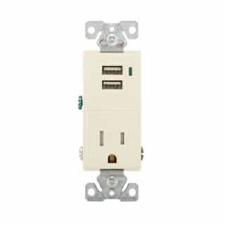 Eaton Wiring 15A TR USB Port/Single Combo Receptacle, 2P3W, #14-12 AWG, 125V, AL