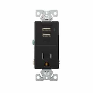 15A TR USB Port/Duplex Combo Receptacle, 2P3W, #14-12 AWG, 125V, BK