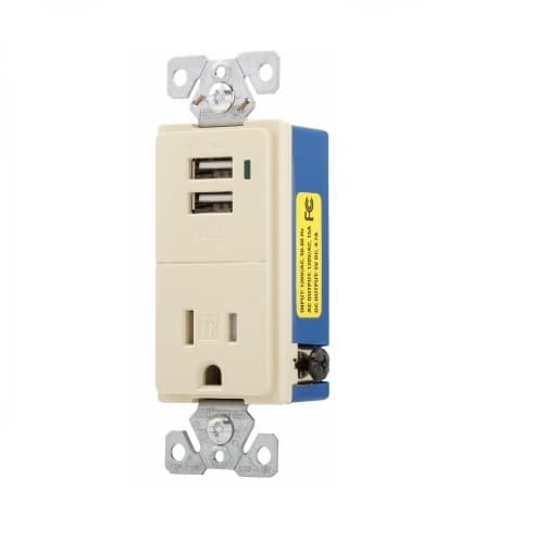 Eaton Wiring 15 Amp USB Charger w/ Receptacle, Tamper Resistant, Ivory