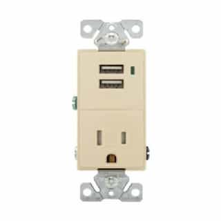 Eaton Wiring 15A TR USB Port/Single Combo Receptacle, 2P3W, #14-12 AWG, 125V, IV