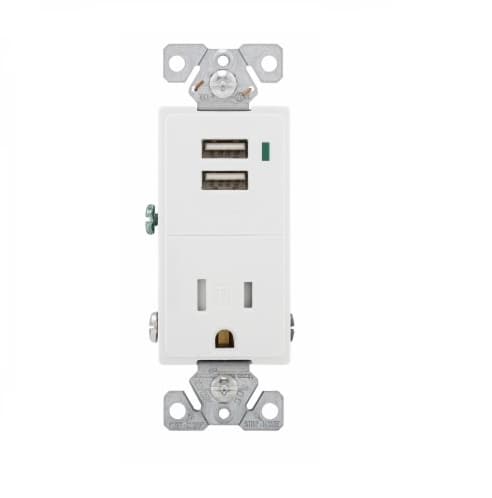 Eaton Wiring 15 Amp USB Charger w/ Receptacle, Tamper Resistant, White