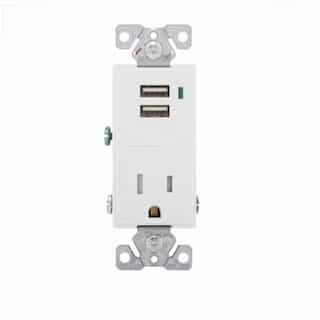 15 Amp Dual USB Charger w/ Receptacle, Tamper Resistant, White