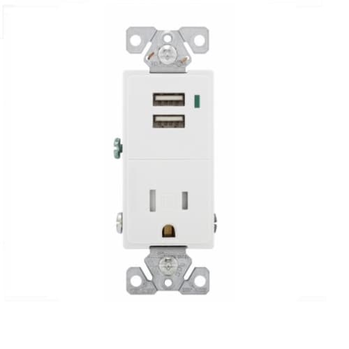 Eaton Wiring 15 Amp Dual USB Charger w/ Receptacle, Tamper Resistant, White