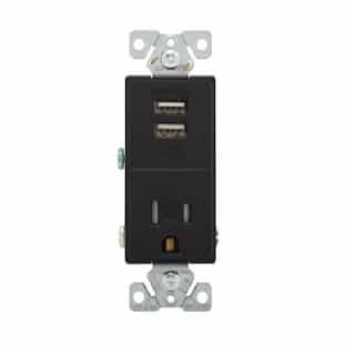 Eaton Wiring 15A TR Decora 2.4A USB Port/Single Combo Receptacle, 2P3W, 125V, BLK