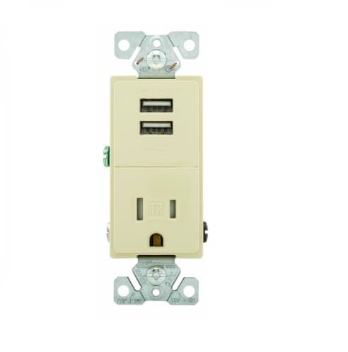 2.4 Amp USB Charger w/ Receptacle, Combo,Tamper Resistant, Ivory