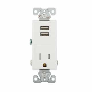 Eaton Wiring 15A TR Decora 2.4A USB Port/Single Combo Receptacle, 2P3W, 125V, WH