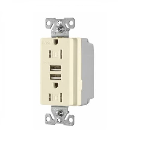 3.1 Amp USB Charger w/ Receptacle, Combo, Tamper Resistant, Almond