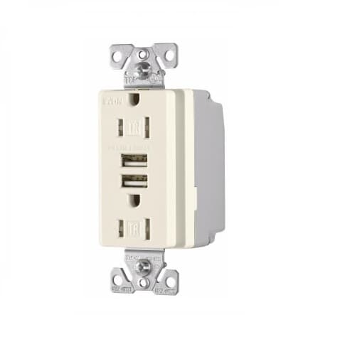 3.1 Amp USB Charger w/ Receptacle, Combo, Tamper Resistant, Light Almond