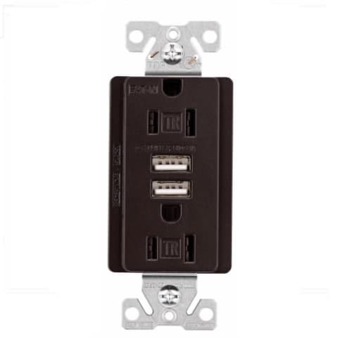 Eaton Wiring 15 Amp Dual USB Charger w/ Duplex Receptacle, Tamper Resistant, Oil Rubbed Bronze
