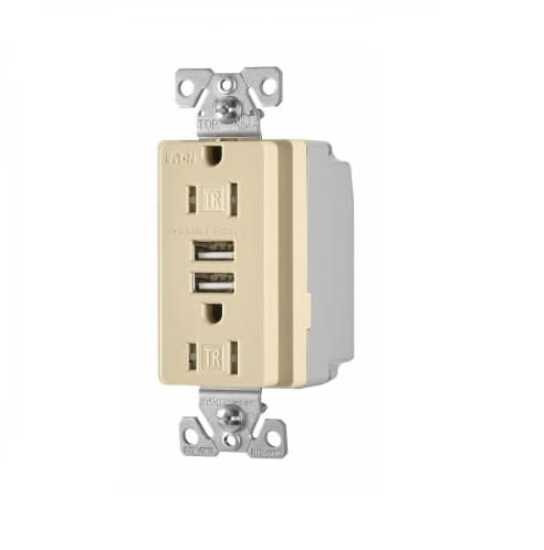 3.1 Amp USB Charger w/ Receptacle, Combo, Tamper Resistant, Ivory