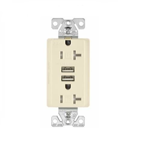 3 Amp USB Charger w/ Receptacle, Combo, Tamper Resistant, Almond