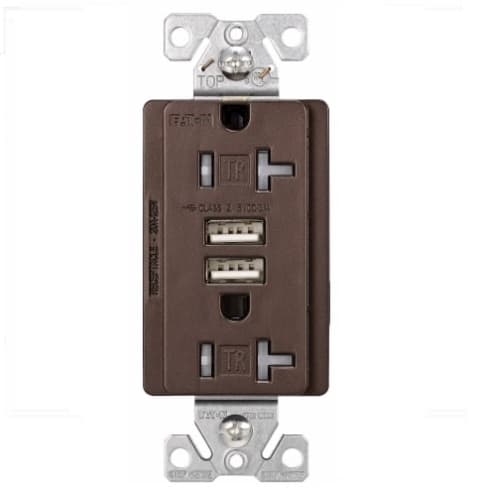 20 Amp Dual USB Charger w/ Duplex Receptacle, Tamper Resistant, Oil Rubbed Bronze