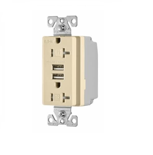 Eaton Wiring 3 Amp USB Charger w/ Receptacle, Combo, Tamper Resistant, Ivory