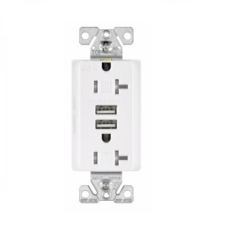 3 Amp USB Charger w/ Receptacle, Combo, Tamper Resistant, White