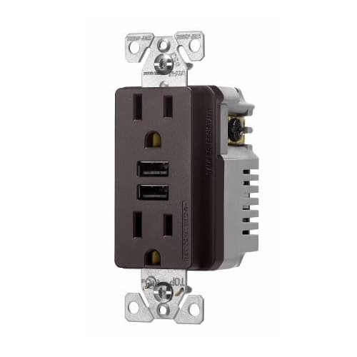 Eaton Wiring 15 Amp TR Duplex Receptacle, 3.6 Amp Dual USB, 5-15R, 125V, Bronze