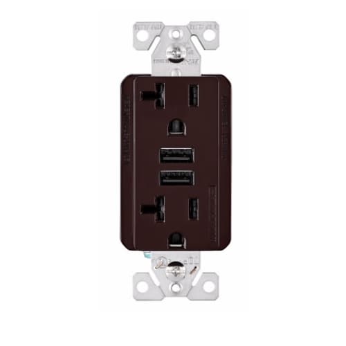 Eaton Wiring 	3.6A USB Charger w/ Receptacle, Combo, Tamper Resistant, 125V, Brown