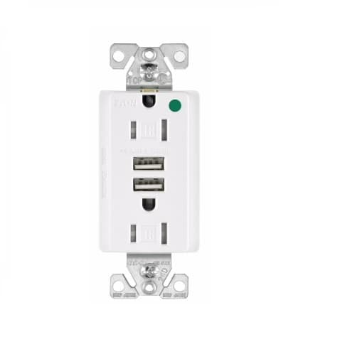 Eaton Wiring 15 Amp USB Charger w/ Duplex Receptacle, Tamper Resistant, White