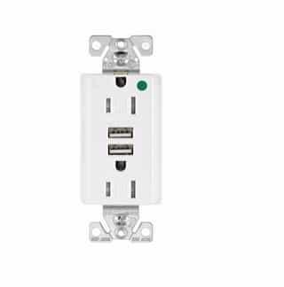 Eaton Wiring 15 Amp USB Charger w/ Duplex Receptacle, Tamper Resistant, White
