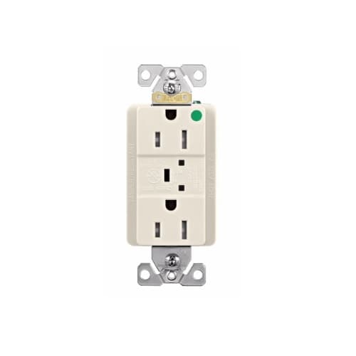 15 Amp Surge Protection Receptacle w/Audible Alarm & LED Indicators, Light Almond