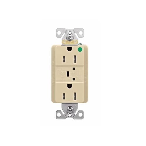15 Amp Surge Protection Receptacle w/Audible Alarm & LED Indicators, Ivory