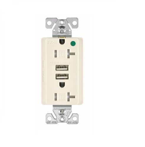 Eaton Wiring 3.1 Amp USB Charger w/ Duplex Receptacle, NEMA 5-20R, Light Almond