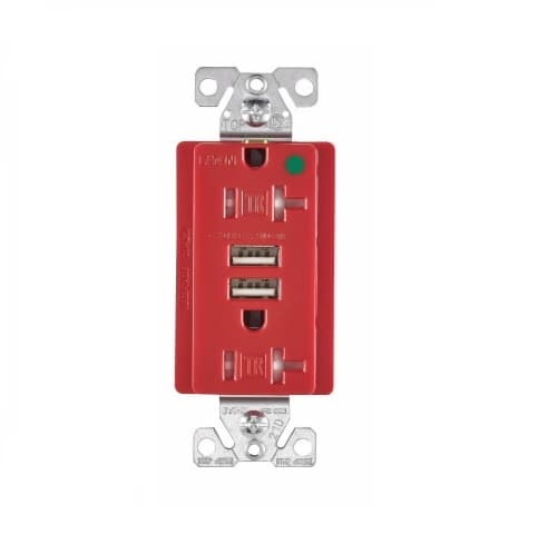 Eaton Wiring 3.1 Amp USB Charger w/ Duplex Receptacle, NEMA 5-20R, Red