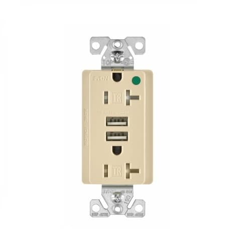 3.1 Amp USB Charger w/ Duplex Receptacle, NEMA 5-20R, Ivory