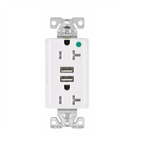 3.1 Amp USB Charger w/ Duplex Receptacle, NEMA 5-20R, White