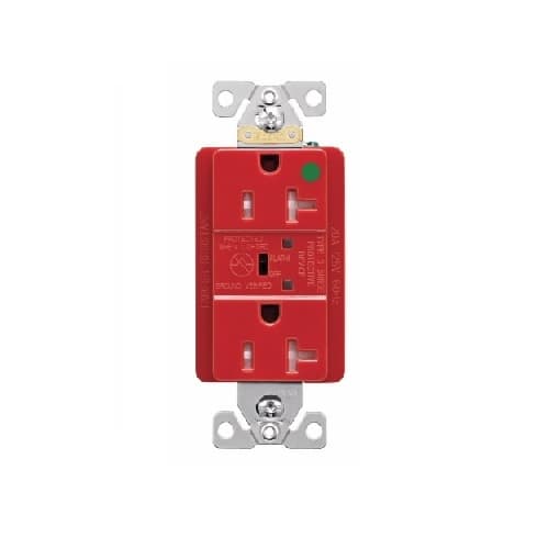 20 Amp Surge Protection Receptacle w/Audible Alarm & LED Indicators, Red