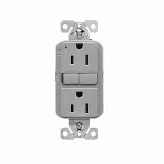 15A TR Slim Self-Test GFCI Receptacle Outlet, 125V, Gray