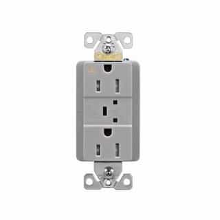 Eaton Wiring 15 Amp Surge Protection Receptacle w/Audible Alarm & LED Indicators, Gray