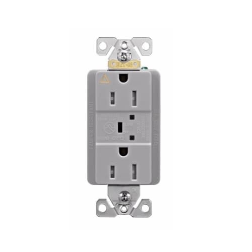 15 Amp Surge Protection Receptacle w/Audible Alarm & LED Indicators, Gray