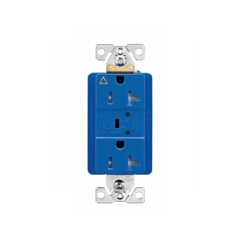 20 Amp Surge Protection Receptacle w/Alarm & LED Indicators, Commercial Grade, Blue