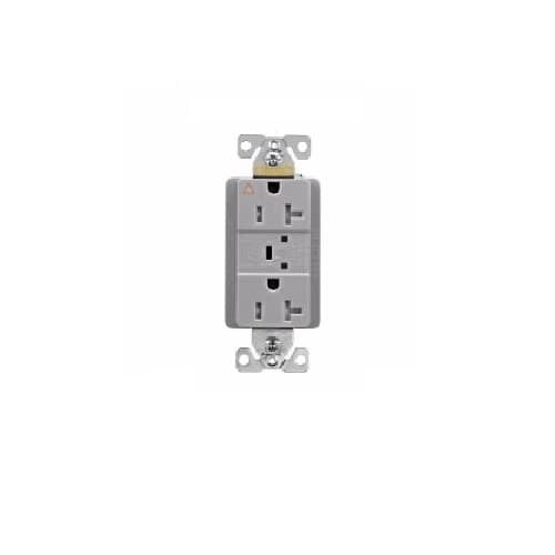 Eaton Wiring 20 Amp Surge Protection Receptacle w/Alarm & LED Indicators, Commercial Grade, Gray