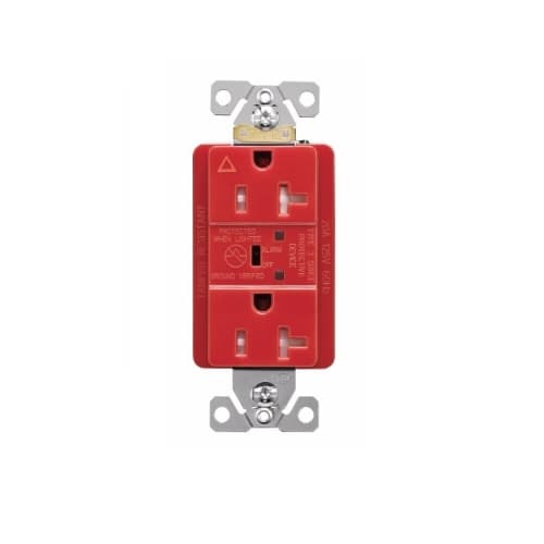 20 Amp Surge Protection Receptacle w/Alarm & LED Indicators, Commercial Grade, Red