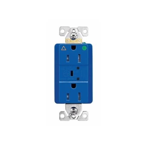 15 Amp Surge Protection Receptacle w/Alarm & LED Indicators, Hospital Grade, Blue