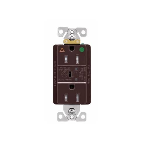 Eaton Wiring 15 Amp Surge Protection Receptacle w/Alarm & LED Indicators, Hospital Grade, Brown